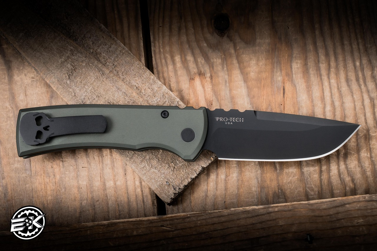 Chaves x Protech Redencion 229 Automatic Folding Knife OD Green Aluminum 3.5" S35VN Drop Point Black DLC - Blade Show Exclusive